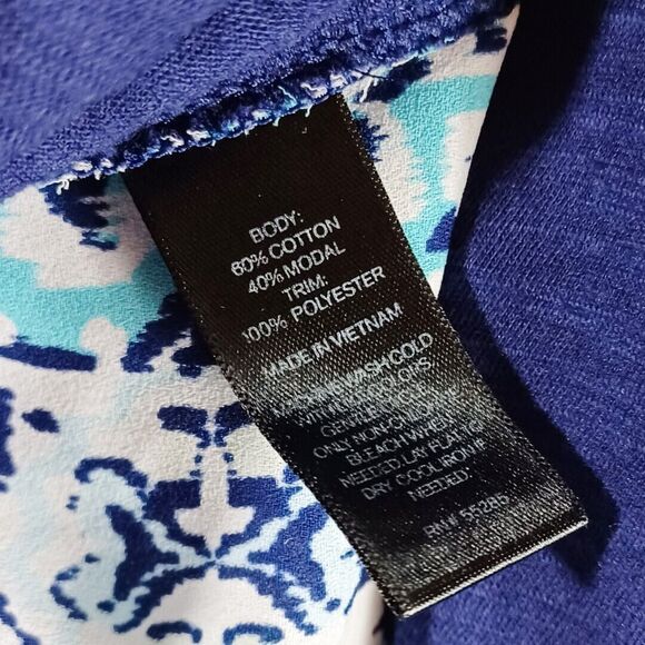 Express Women's Boho Blue Semi Sheer Layered Short Sleeve Ikat Hem Top Size M - Picture 8 of 8